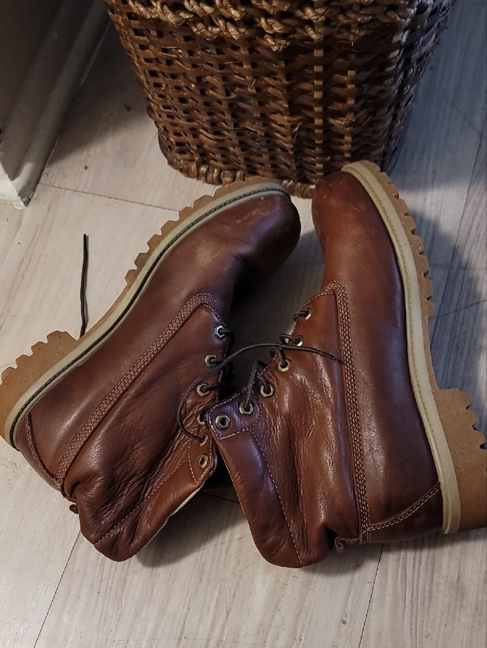 Timberland Men’s Chestnut Leather Lace-Up Work Boots